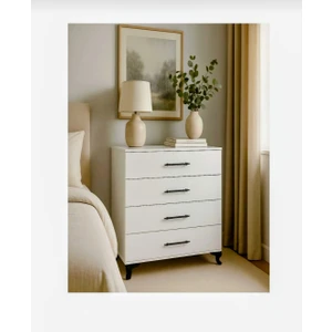 Ninna Mobilya 🌟 4 Çekmeceli Modern Şifonyer – 70X80X40 Cm, Geniş Depolama Alanı, Şık Tasarım Siyah Kulp Siyah Ayak