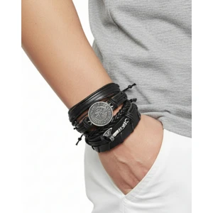 BSN Store Viking Balta Iskandinav Pusula Figürlü 5'li Deri Bileklik