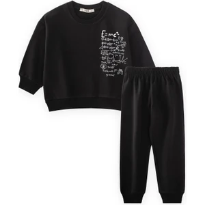 İşlem Baskılı Eşofman Takım 2-7 Yaş Siyah