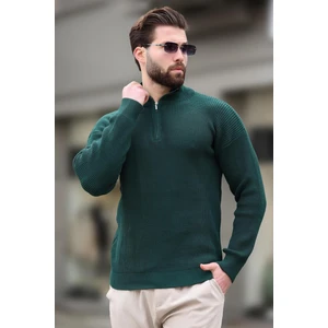 Petrol Yeşili Fermuar Yaka Triko Erkek Kazak E7295