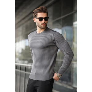 Antrasit Bisiklet Yaka Çizgili Uzun Kollu  Kazak E7273