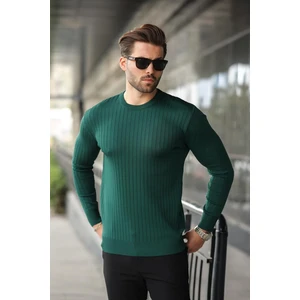 Nefti Yeşili Bisiklet Yaka Çizgili Uzun Kollu  Kazak E7273