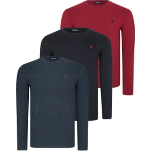 Üçlü Set T8588 Dewberry Yuvarlak Yaka Erkek Sweatshırt-Siyah-Antrasit-Bordo