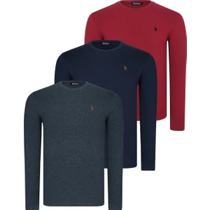 Üçlü Set T8588 Dewberry Yuvarlak Yaka Erkek Sweatshırt-Lacivert-Antrasit-Bordo