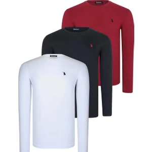 Üçlü Set T8588 Dewberry Yuvarlak Yaka Erkek Sweatshırt-Siyah-Beyaz-Bordo