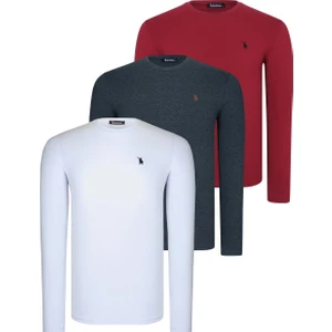 Üçlü Set T8588 Dewberry Yuvarlak Yaka Erkek Sweatshırt-Beyaz-Antrasit-Bordo