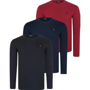 Üçlü Set T8588 Dewberry Yuvarlak Yaka Erkek Sweatshırt-Siyah-Lacivert-Bordo