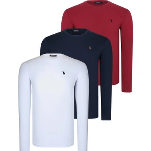 Üçlü Set T8588 Dewberry Yuvarlak Yaka Erkek Sweatshırt-Beyaz-Lacivert-Bordo