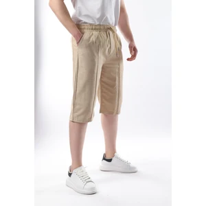 Bej Erkek Keten Kapri Şort 6538
