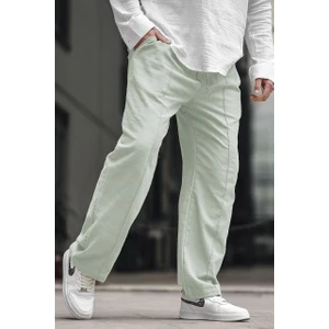 Mint Yeşili Erkek Rahat Kesim Keten Pantolon 6539
