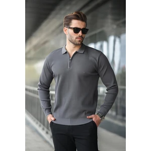 Antrasit Polo Yaka Fermuarlı Uzun Kollu Erkek Kazak 7240