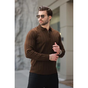 Vizon Polo Yaka Fermuarlı Örme Kazak 7242