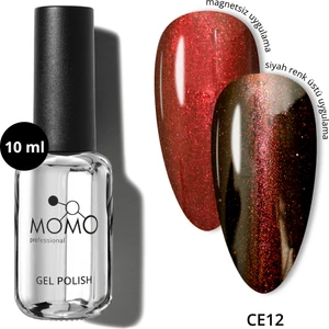Momo Professional Kristal Kedi Gözü Kalıcı Oje CE12, Yarı Şeffaf, Kırmızı, 10 ml