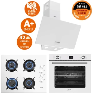 ve AFM Tech Markalı  / SESSİZ  Beyaz Cam Turbolu Ankastre Set ( D087-SA + FM2201 + FM7701 )