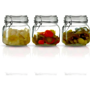 3'lü Korken Kare Kavanoz 500 ml Vakumlu Kilitli Cam Saklama Kavanozu