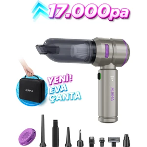 Ahv-02 Kablosuz Araç Içi Süpürge Mor | 17000PA Güçlü Vakum | Fırçasız Motor | Üfleme & Vakum Özellikli | 9 Başlık + Type-C Kablo