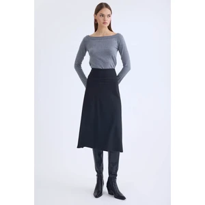 Yanı Fermuarlı Midi Boy Etek