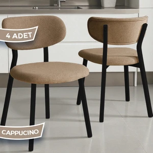 Toldy Serisi 4 Adet Cappucino Bukle Kumaş Mutfak Sandalyesi Siyah Metal Ayak
