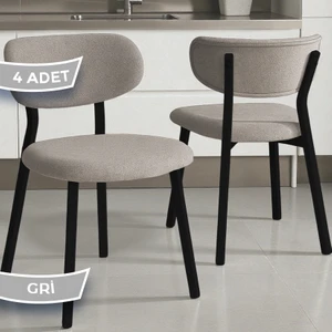 Toldy Serisi 4 Adet Cappucino Bukle Kumaş Mutfak Sandalyesi Siyah Metal Ayak