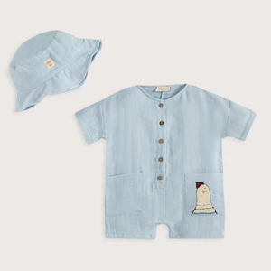 Sea Side Muslin Tulum Şapka Set Mavi