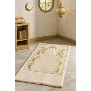 Bonny Home Sahra Bej Kadife Nakışlı Seccade Süngerli Yumuşak Çeyizlik Hediyelik Bohça Lüks Namazlık