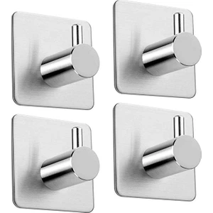 Paslanmaz Çelik 4 Adet Tek Topuzlu Banyo Askısı Set Havluluk - inox - Kendinden Yapışkanlı - Anında Kolay Montaj