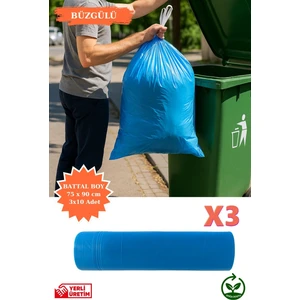 Premium Büzgülü Battal Boy Çöp Poşeti 75X90 cm 3X10 Adet Ev Mutfak Iş Ofis Avantajlı Ekonomik Paket