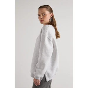 Oversize 3 İplik Şardonlu Basic Sweatshirt Gri