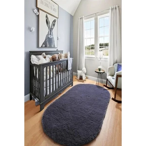 Kupon Halı Antrasit Oval Post Peluş Halı – Yumuşak Dokulu, Kaymaz Dot Taban, Antibakteriyel – Makinada Yıkanabilir Yolluk Halı