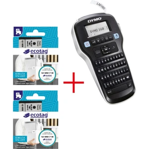 ECOTAG  Dymo Lm 160 Etiket Yazıcı ve 2 Adet ECOTAG  D1 Şerit Etiket Plastik Beyaz Thermal 12 mm 7 mt