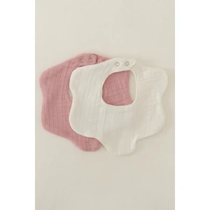 2'li  Organik Pamuk 8 Katlı Multi Müslin Çiçek Model Kız Bebek Salya ve Mama Önlüğü, Fular