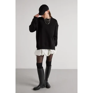 Oversize 3 İplik Şardonlu Basic Sweatshirt Siyah