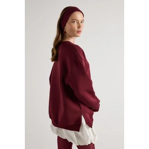 Oversize 3 İplik Şardonlu Basic Sweatshirt Bordo