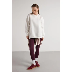 Kadın Ekru Basic Yırtmaçlı Oversize 3 Iplik Şardonlu Sweatshirts 30078