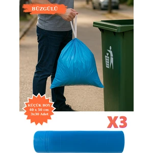 Premium Büzgülü Küçük Boy Çöp Poşeti 40X50 cm 3X30 Adet Ev Mutfak Iş Ofis Avantajlı Ekonomik Paket