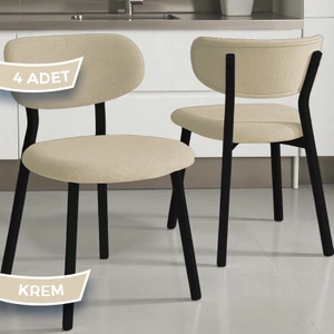 Toldy Serisi 4 Adet Krem Bukle Kumaş Mutfak Sandalyesi Siyah Metal Ayak