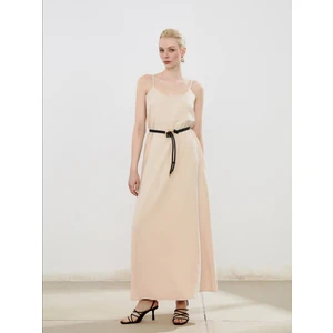 U Yaka Askılı Krep Elbise