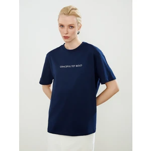 Bisiklet Yaka Baskılı Oversize Kadın Tişört