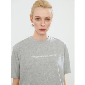 Bisiklet Yaka Baskılı Oversize Kadın Tişört