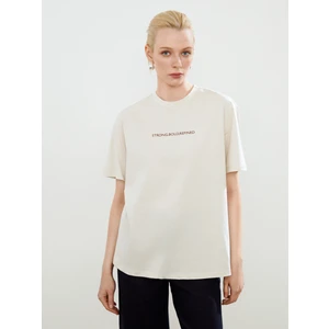 Bisiklet Yaka Baskılı Oversize Kadın Tişört