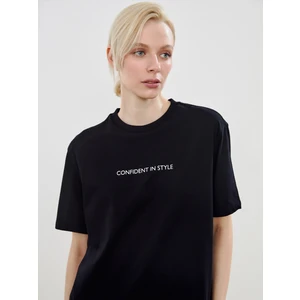 Bisiklet Yaka Baskılı Oversize Kadın Tişört