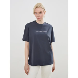 Bisiklet Yaka Baskılı Oversize Kadın Tişört