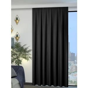 1/2 Pileli Keten Dokulu Siyah Modern Fon Perde – Ütü Gerektirmez