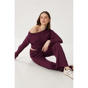 Happiness İstanbul Yumuşak Modal Bluz Pantolon Takım LCI0060 Mürdüm