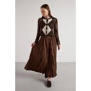 Süet Kraşlı Uzun Etek Kahve