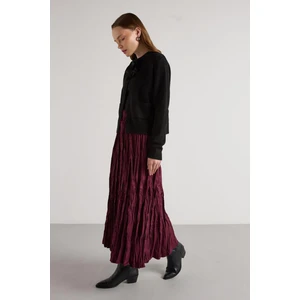 Süet Kraşlı Uzun Etek Bordo