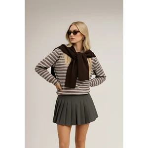 Kare Parçalı Atkı Koyu Kahve