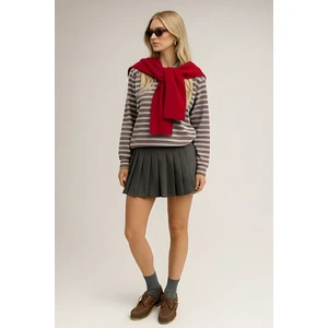 Kare Parçalı Atkı Kırmızı