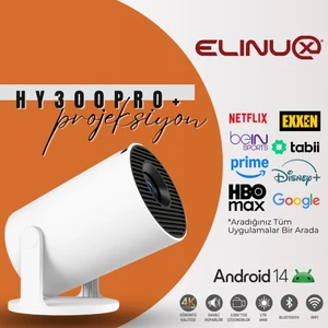 HY300PRO+ Akıllı Android 14 Projektör Wifi Bluetooth Hoparlör 180 Derece Dönebilen