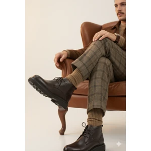 Hakiki Deri Hafif Kalın Taban Günlük Klasik Tarz Erkek Bot ER5K/B720